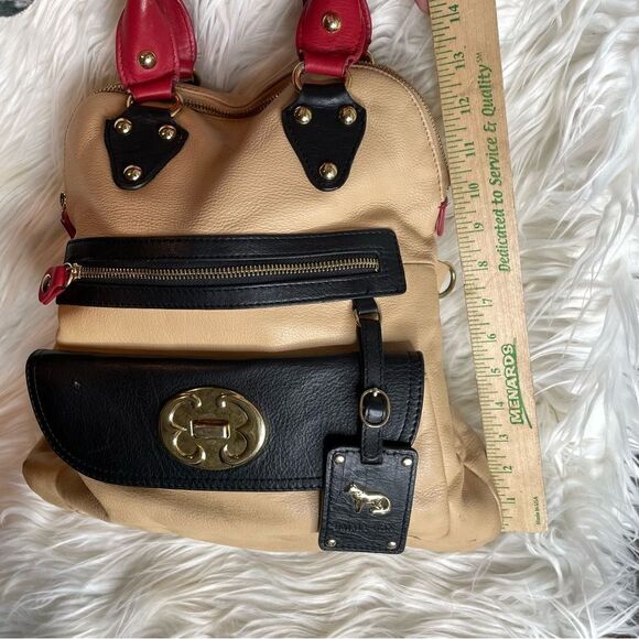 EMMA FOX Large tan black red leather Satchel  fold over Handbag no‎ strap - Picture 2 of 12